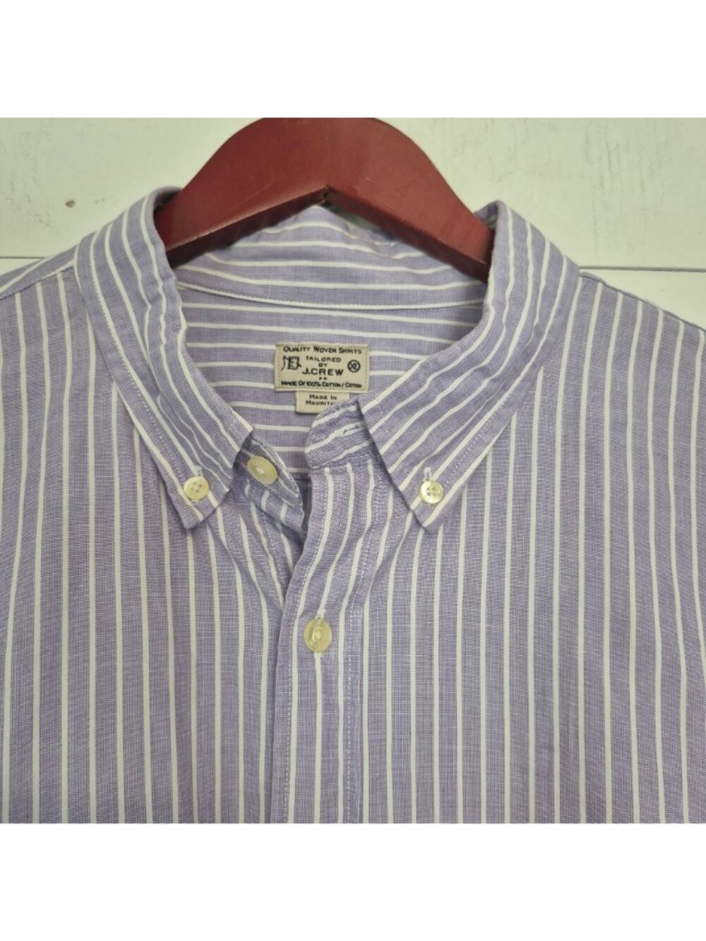Tailored By J.Crew Men's Purple & White Striped Button-Down Shirt XL 100% Cotton - Picture 5 of 8